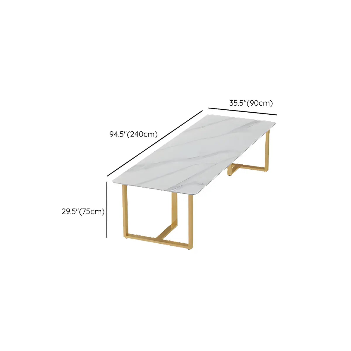 White Stone Rectangle Gold Steel Sled Conference Desk Image - 15
