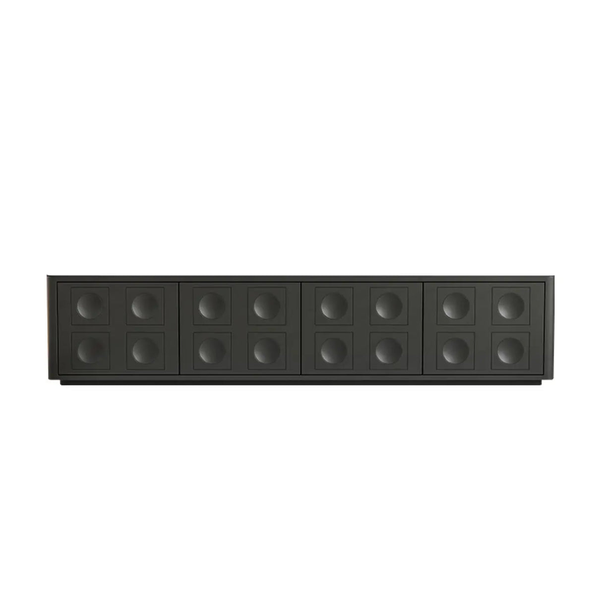 White Stone Rectangle Shelves Cabinet Long TV Stand Image - 3