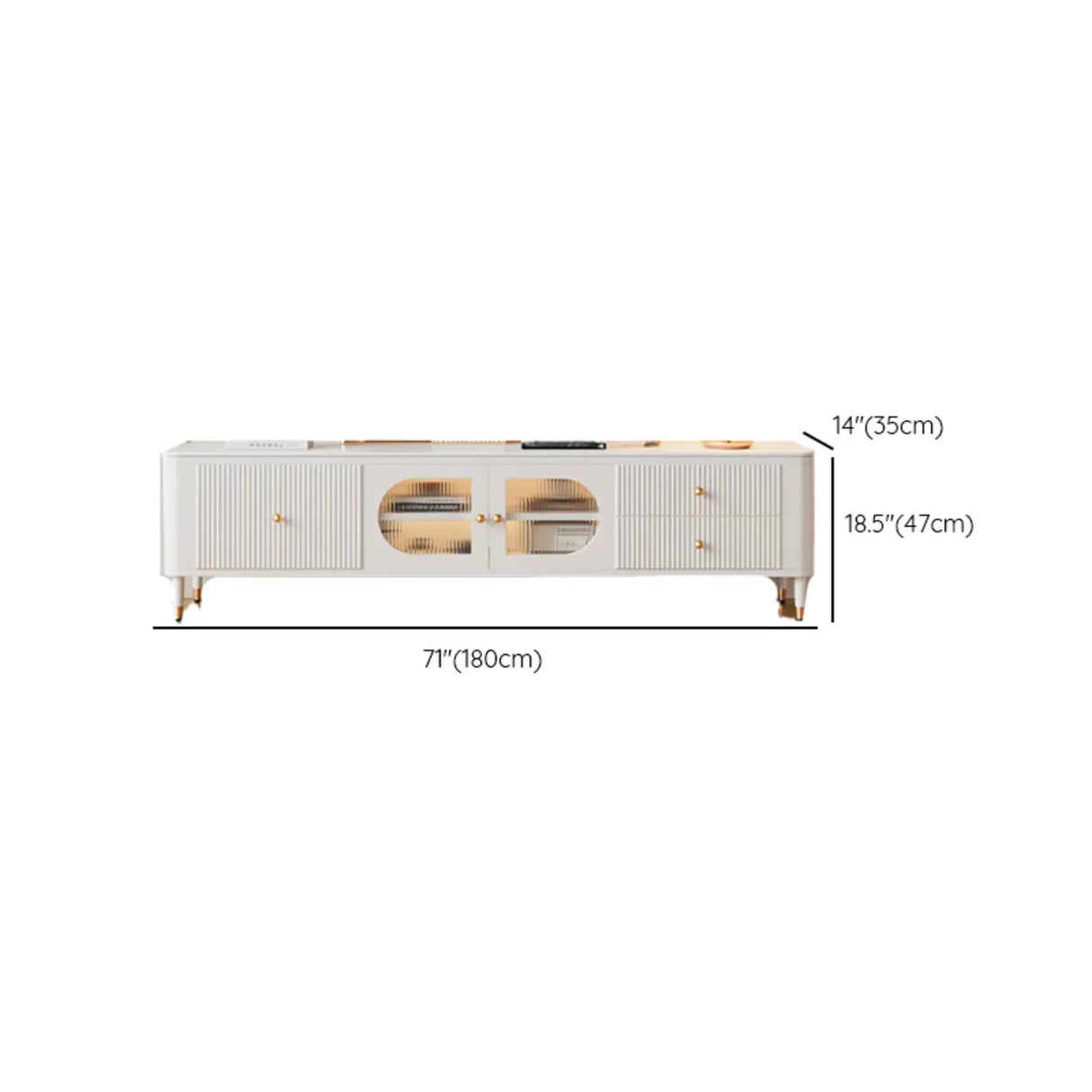 White Stone Rectangle Storage TV Stand with Lighting Image - 11
