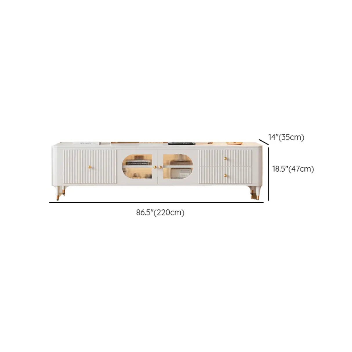White Stone Rectangle Storage TV Stand with Lighting Image - 16