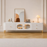 White Stone Rectangle Storage TV Stand with Lighting Image - 4