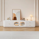 White Stone Rectangle Storage TV Stand with Lighting Image - 5