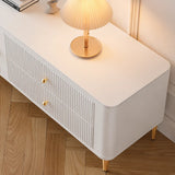White Stone Rectangle Storage TV Stand with Lighting Image - 7