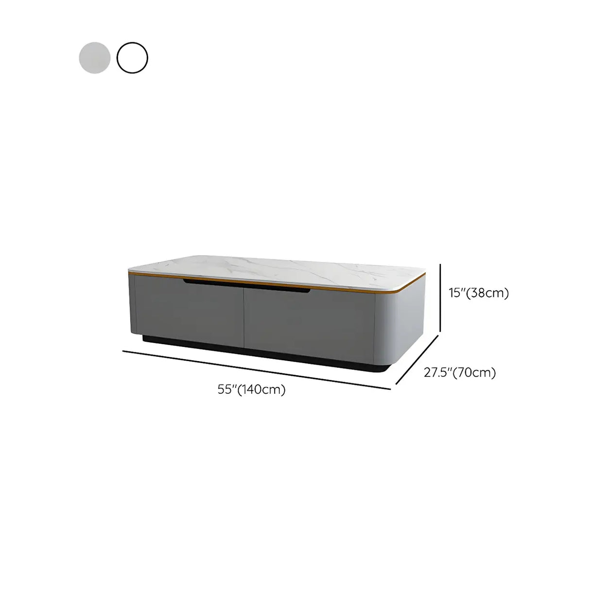 White Stone Rectangular Coffee Table with Drawers Image - 14