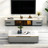 White Stone Rectangular Coffee Table with Drawers Image - 5