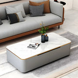 White Stone Rectangular Coffee Table with Drawers Image - 6