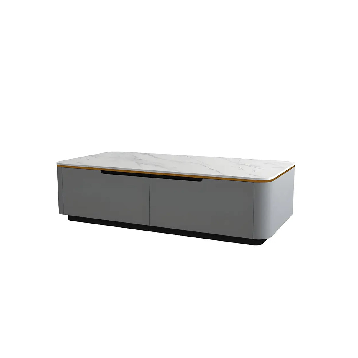 White Stone Rectangular Coffee Table with Drawers Image - 7
