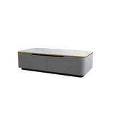 White Stone Rectangular Coffee Table with Drawers Image - 7