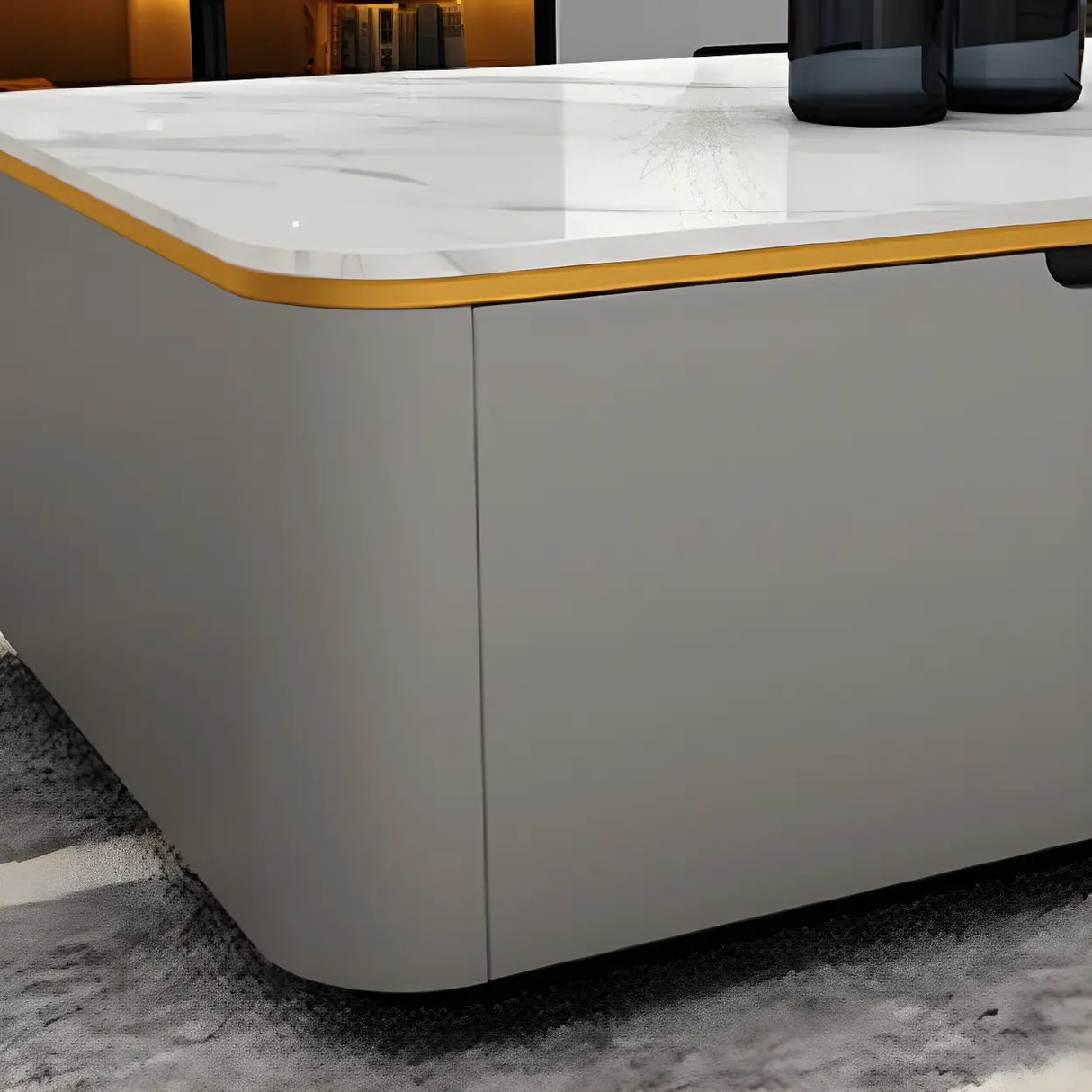 White Stone Rectangular Coffee Table with Drawers Image - 8