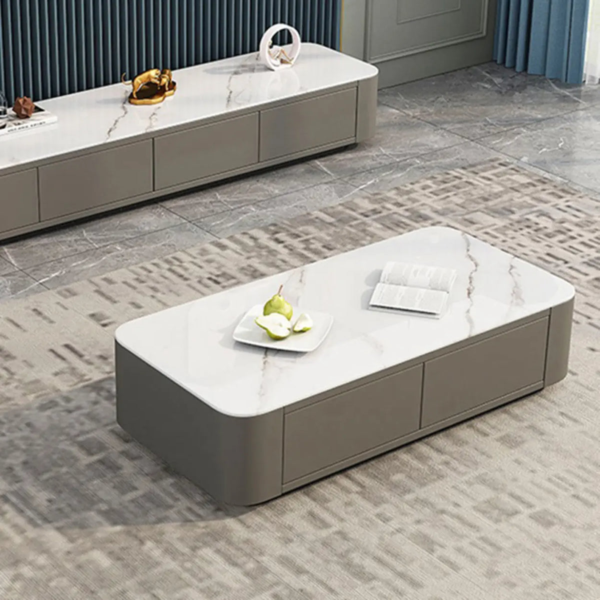 White Stone Rectangular Drawers Block Base Coffee Table – Homebaa