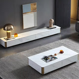 White Stone Rectangular Enclosed Storage TV Stand Image - 4