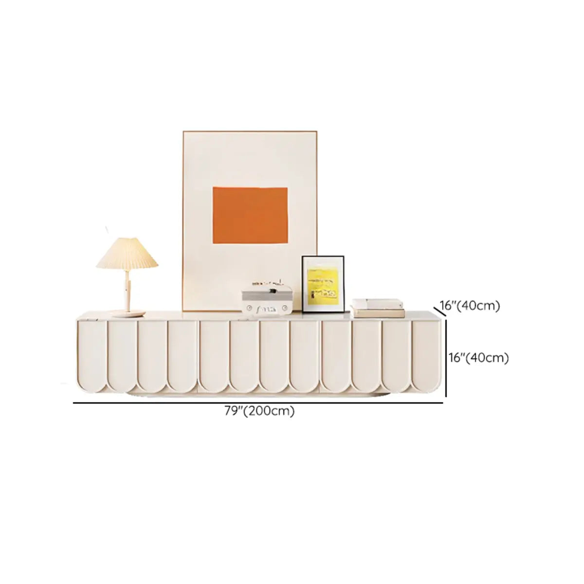 White Stone Rectangular Long TV Stand with Drawers Image - 15