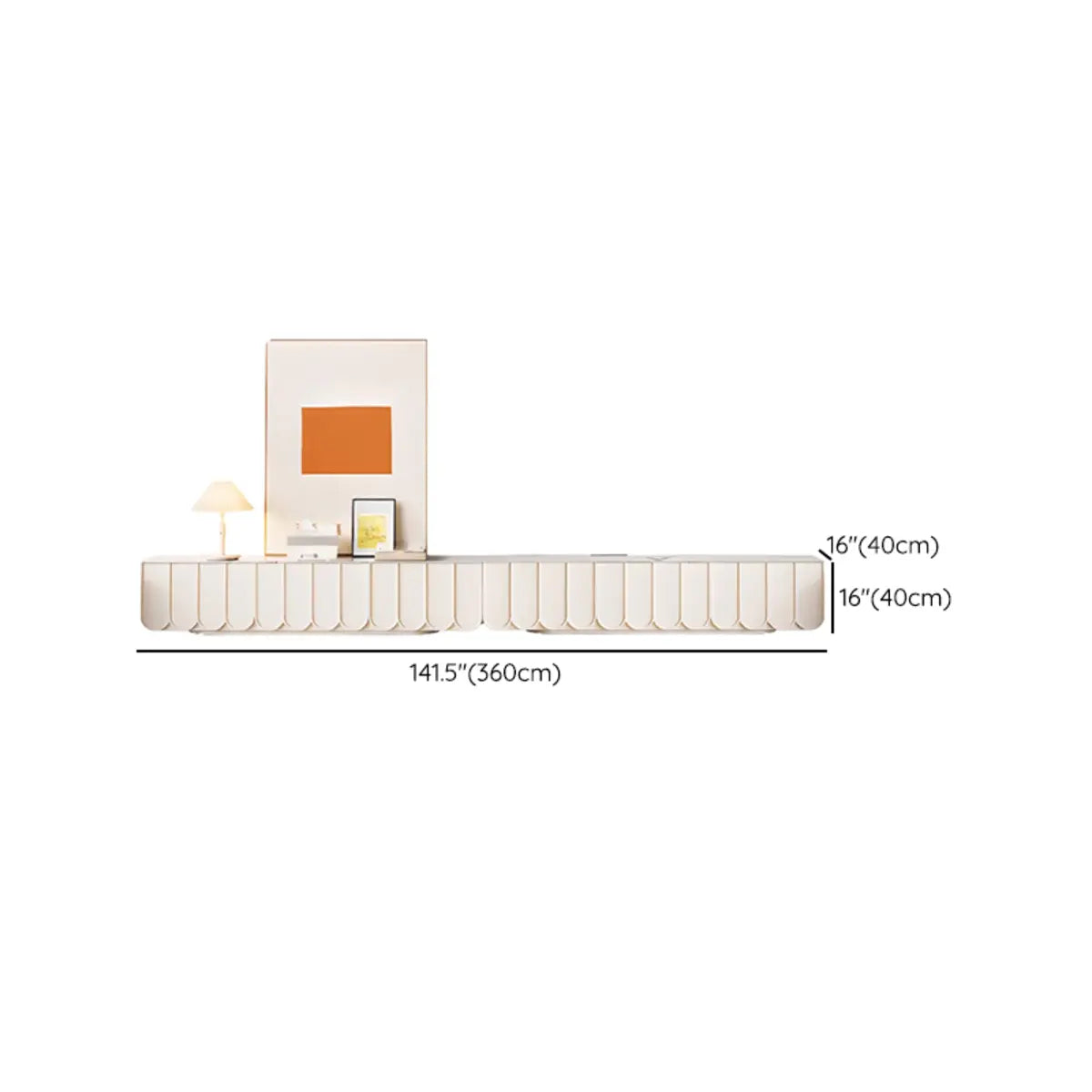White Stone Rectangular Long TV Stand with Drawers Image - 18