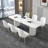 White Stone Rectangular Sled Meeting Table 6-Person Image - 1