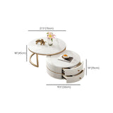 White Stone Round Coffee Table Set with Storage #size