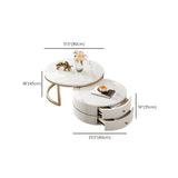 White Stone Round Coffee Table Set with Storage Image - 17