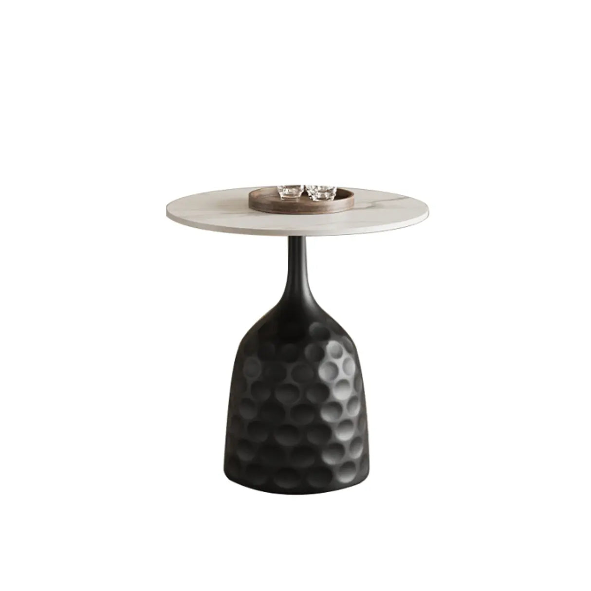 White Stone Round Metal Base Nesting Coffee Tables Image - 8