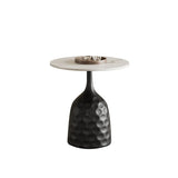 White Stone Round Metal Base Nesting Coffee Tables Image - 8