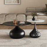 White Stone Round Metal Base Nesting Coffee Tables Image - 9