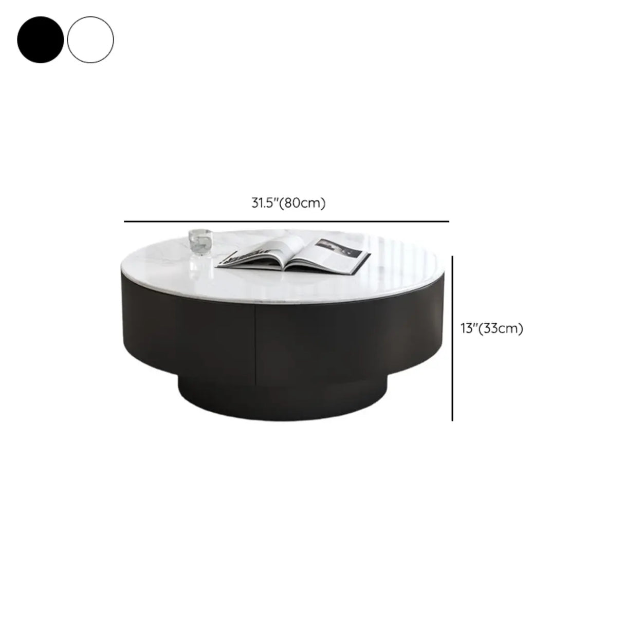 White Stone Round Nesting Coffee Tables with Storage Image - 11