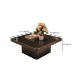 White Stone Square Black Wood Base Fixed Coffee Table Image - 14