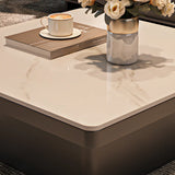 White Stone Square Black Wood Base Fixed Coffee Table Image - 4