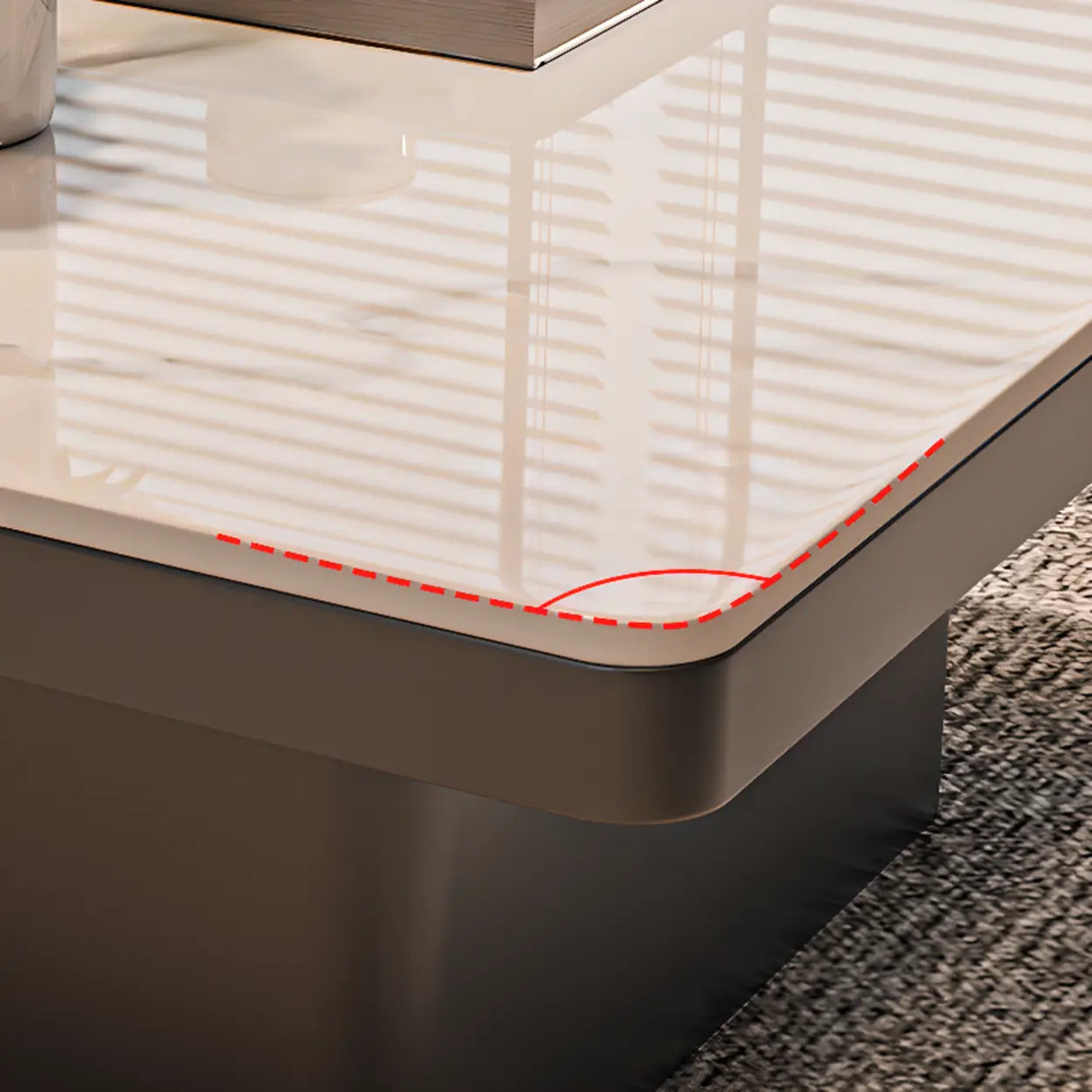 White Stone Square Black Wood Base Fixed Coffee Table Image - 7