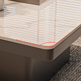 White Stone Square Black Wood Base Fixed Coffee Table Image - 7