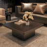 White Stone Square Black Wood Base Fixed Coffee Table Image - 3