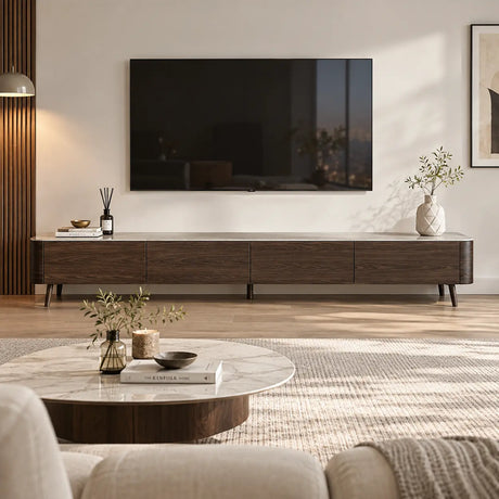 White Stone Top Drawers TV Stand with Cable Management Image - 2