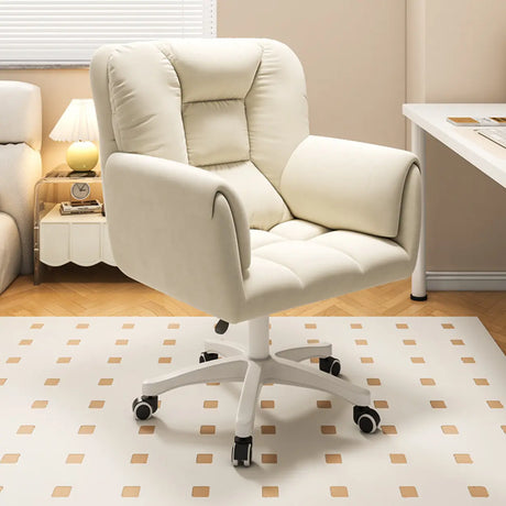 White Swivel Nylon Padded Faux Leather Casters Office Chair Image - 1