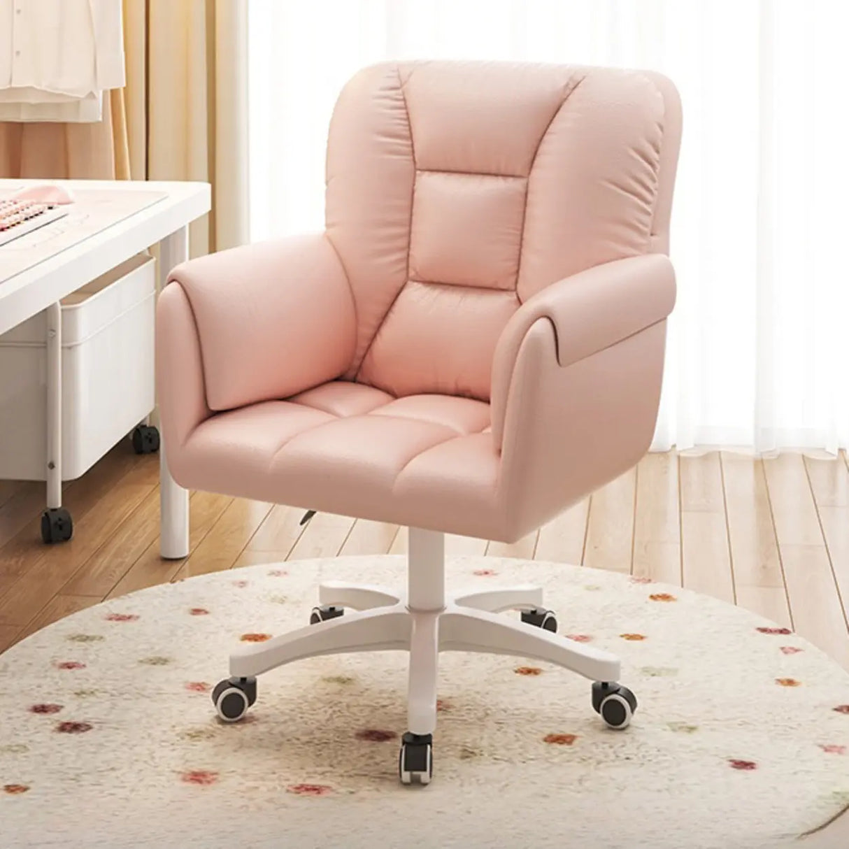 White Swivel Nylon Padded Faux Leather Casters Office Chair Image - 10