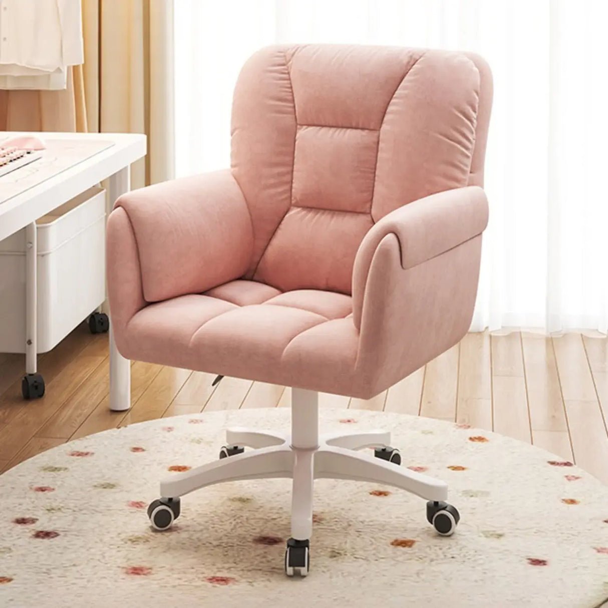 White Swivel Nylon Padded Faux Leather Casters Office Chair Image - 11