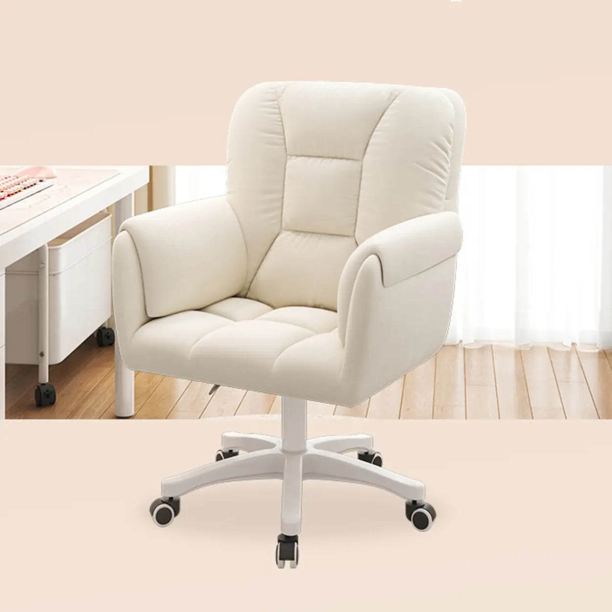 White Swivel Nylon Padded Faux Leather Casters Office Chair Image - 12