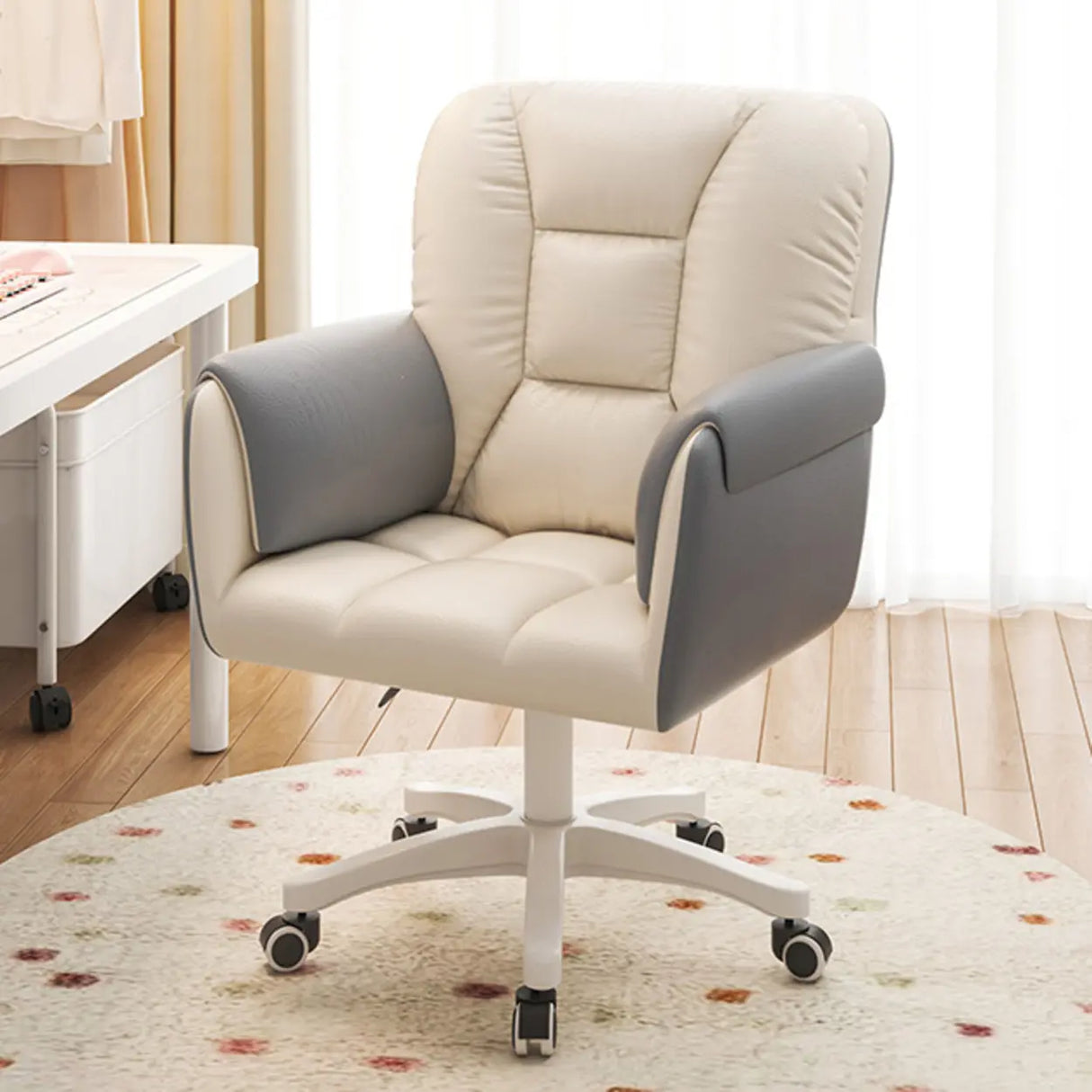 White Swivel Nylon Padded Faux Leather Casters Office Chair Image - 14