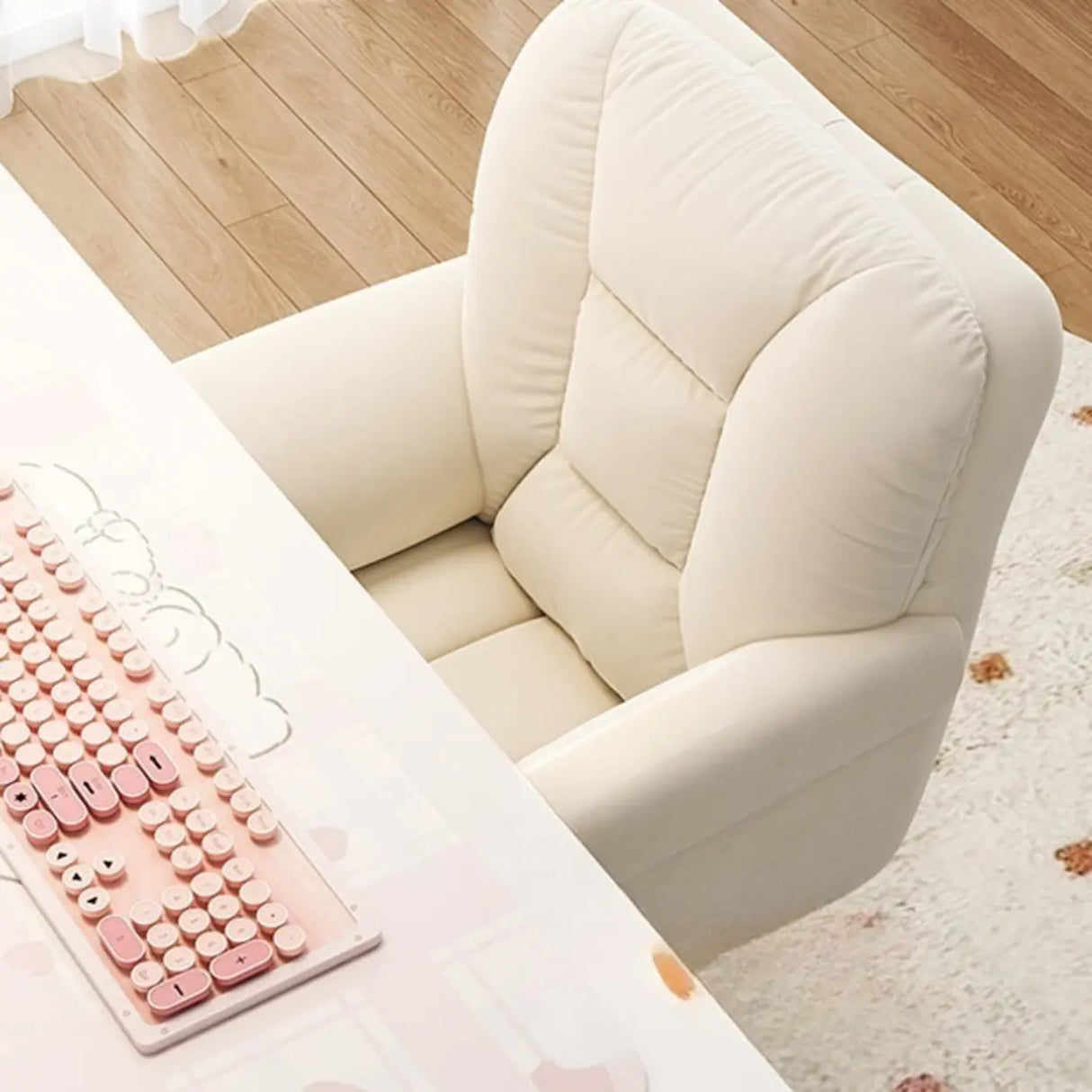 White Swivel Nylon Padded Faux Leather Casters Office Chair Image - 15
