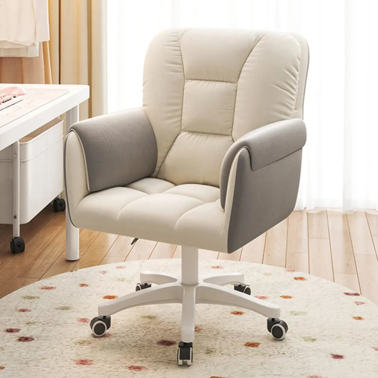 White Swivel Nylon Padded Faux Leather Casters Office Chair Image - 16