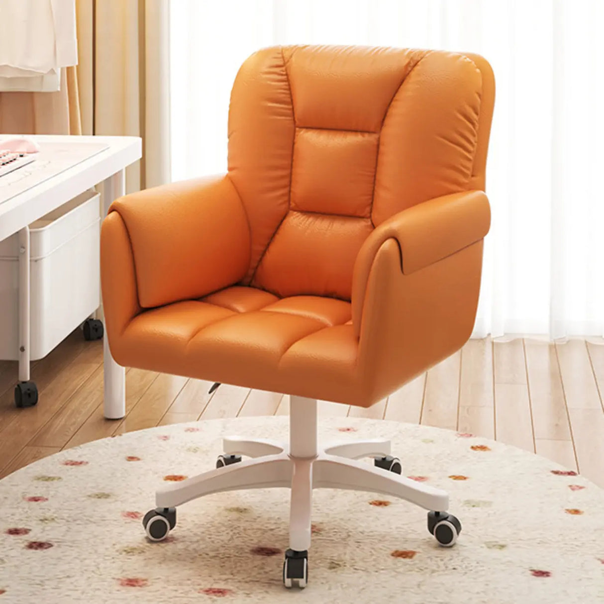 White Swivel Nylon Padded Faux Leather Casters Office Chair Image - 17