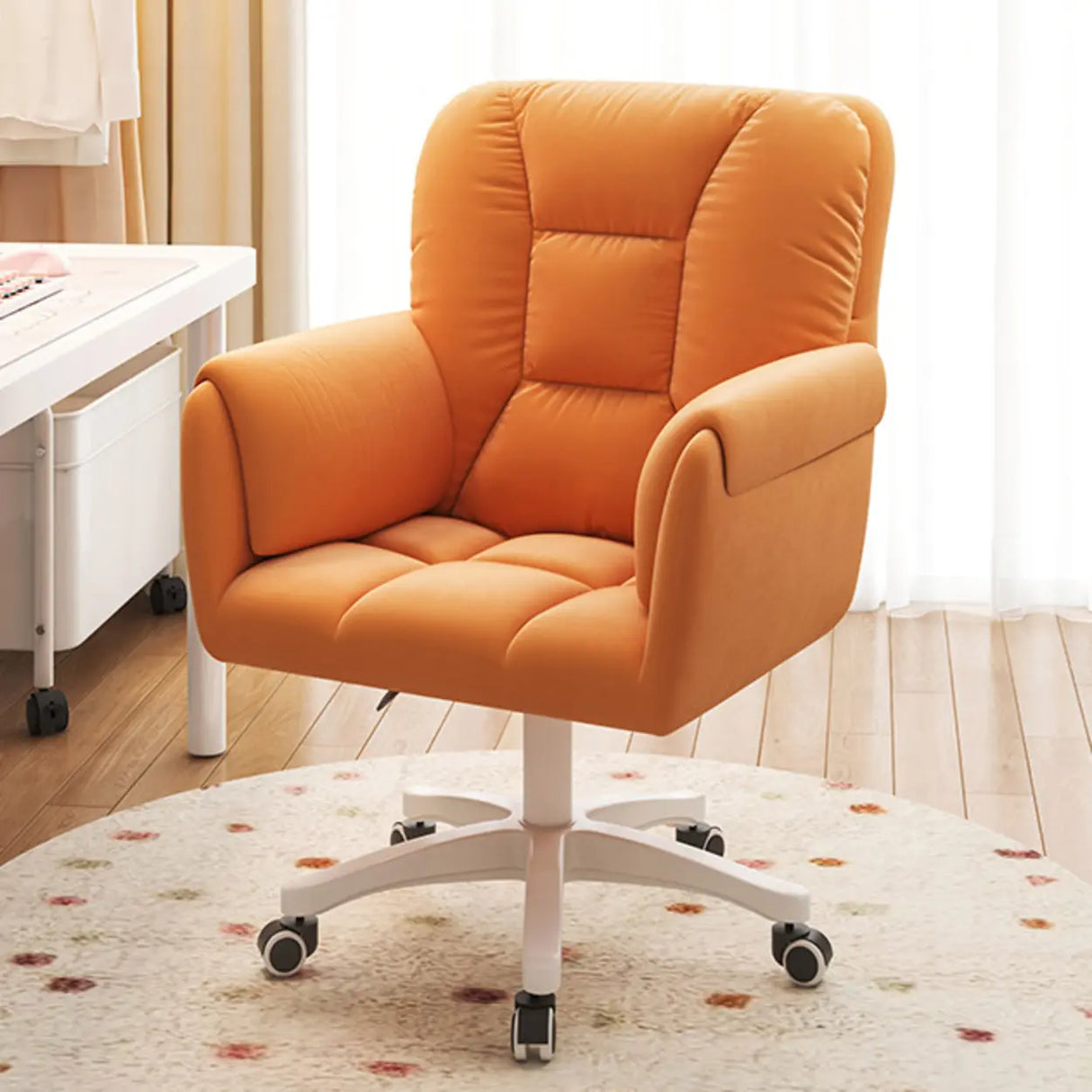 White Swivel Nylon Padded Faux Leather Casters Office Chair Image - 18