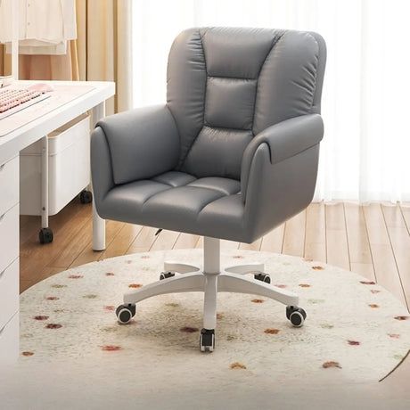 White Swivel Nylon Padded Faux Leather Casters Office Chair Image - 2