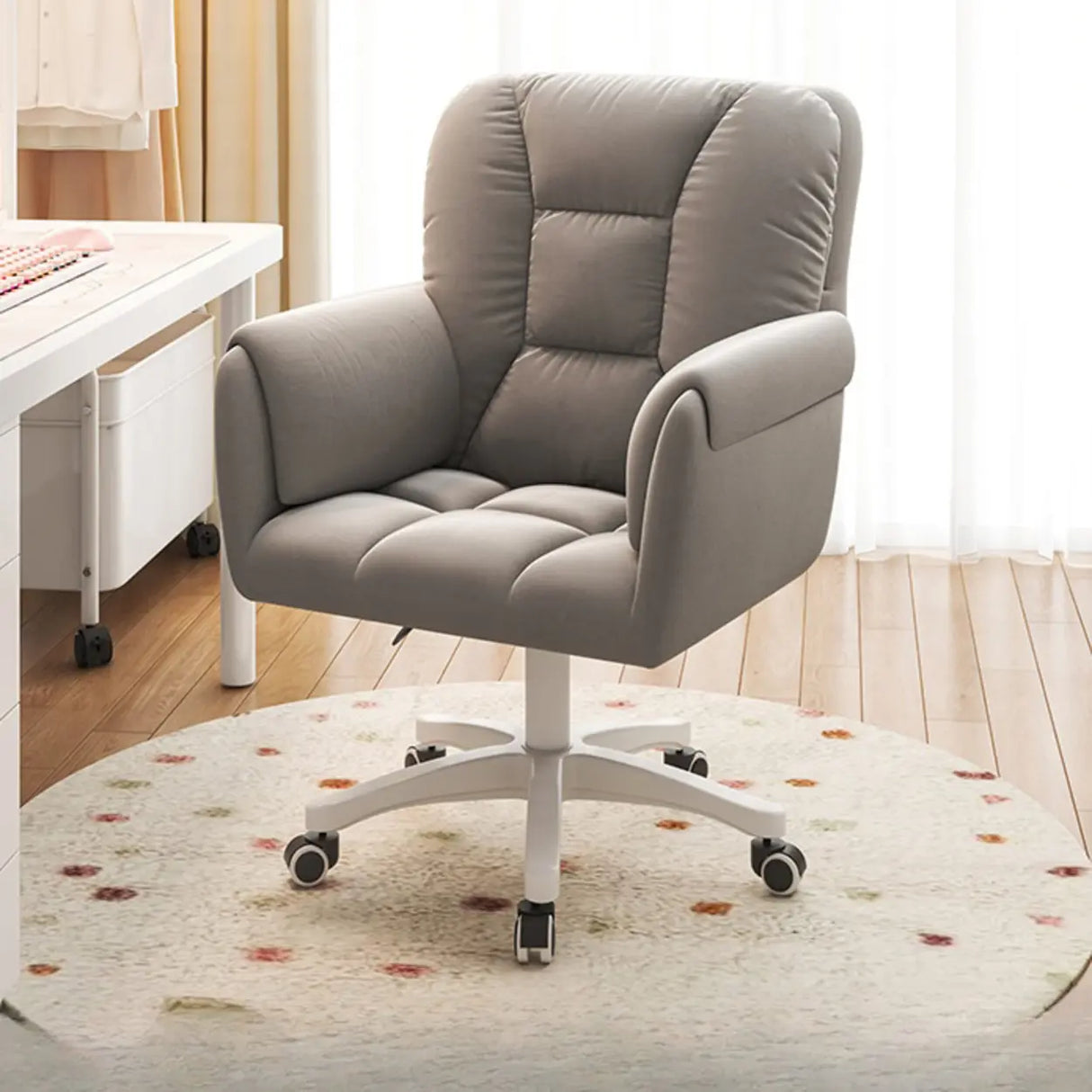 White Swivel Nylon Padded Faux Leather Casters Office Chair Image - 3