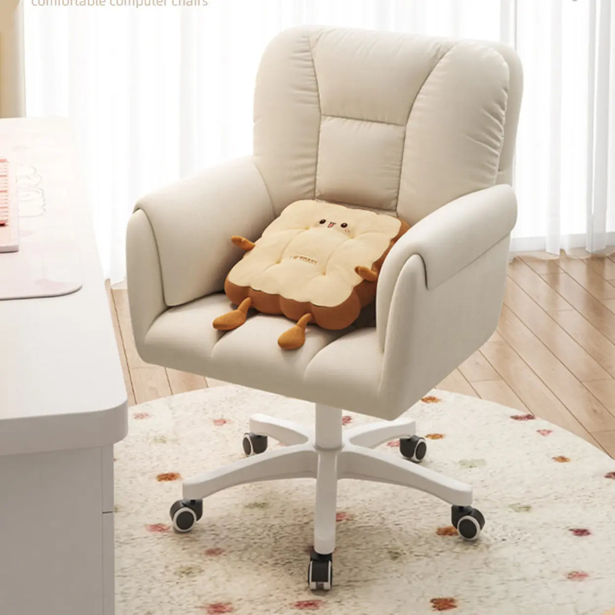 White Swivel Nylon Padded Faux Leather Casters Office Chair Image - 4