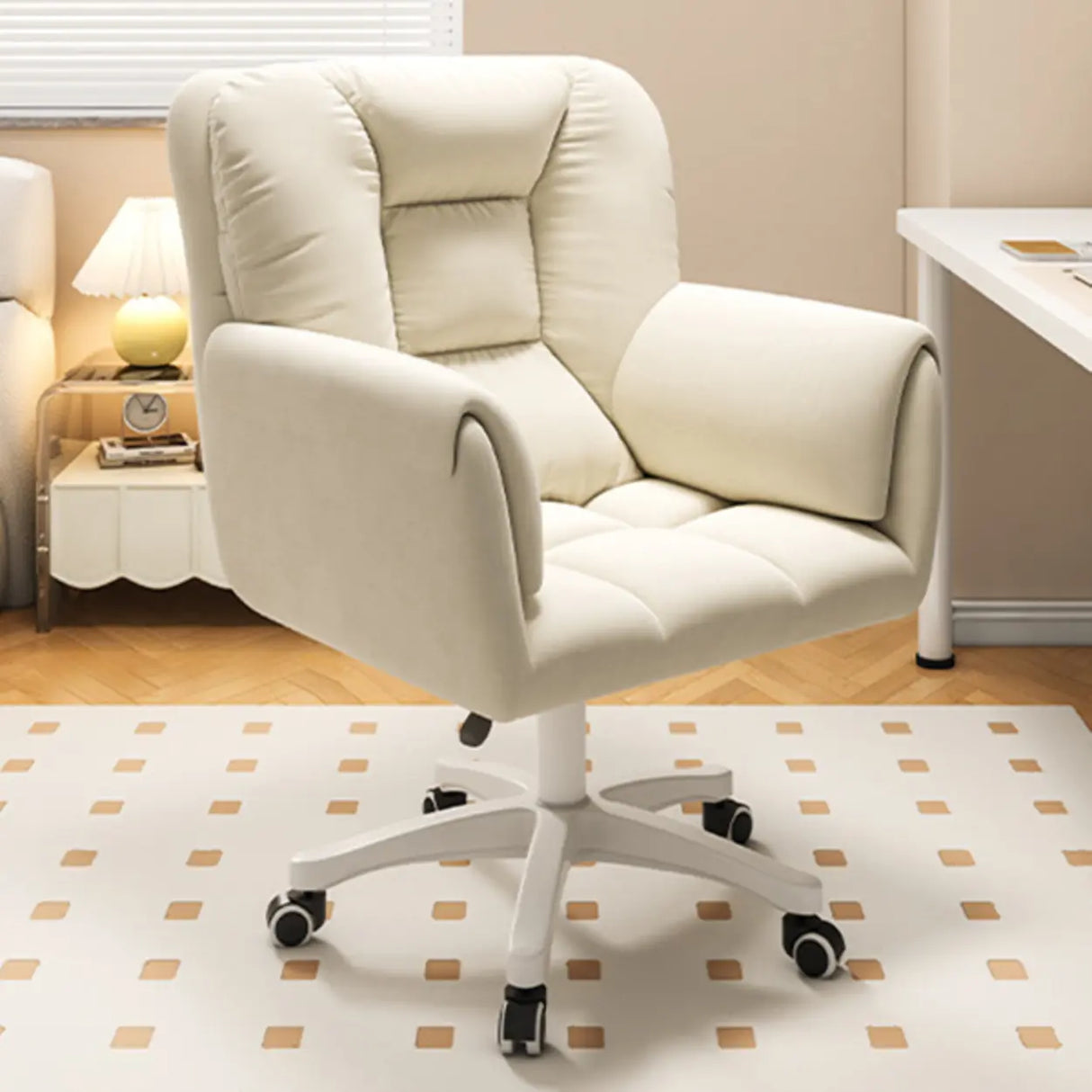White Swivel Nylon Padded Faux Leather Casters Office Chair Image - 6