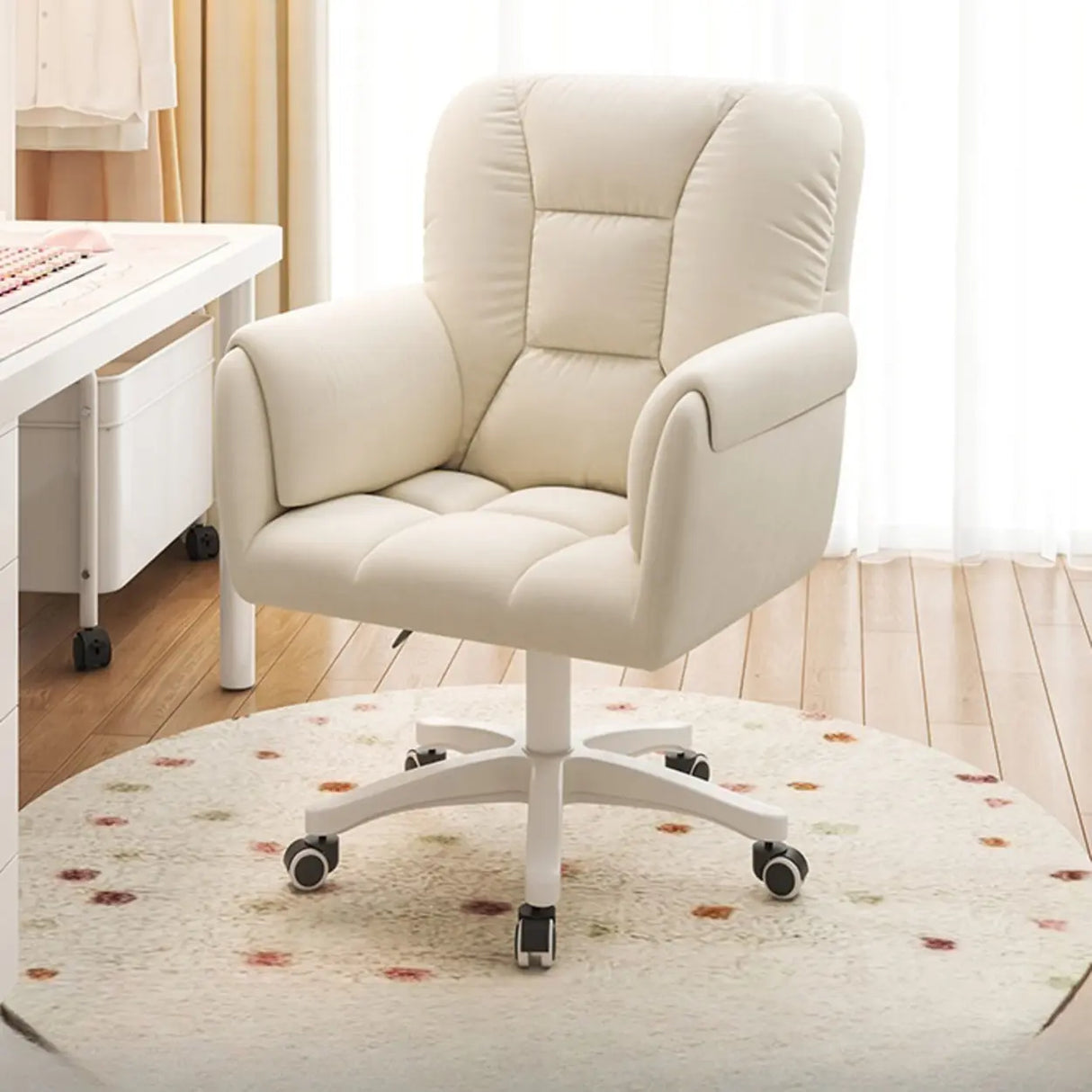 White Swivel Nylon Padded Faux Leather Casters Office Chair Image - 7