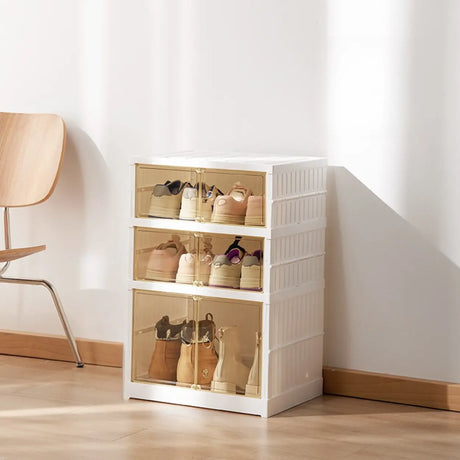 White Tall Beige Plastic Foldable Shoe Storage Box Image - 2