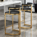 Lavish Midnight Black/White Tanned Hide Barrel Bar Stools with Backrest and Foot Pedestal Image - 1