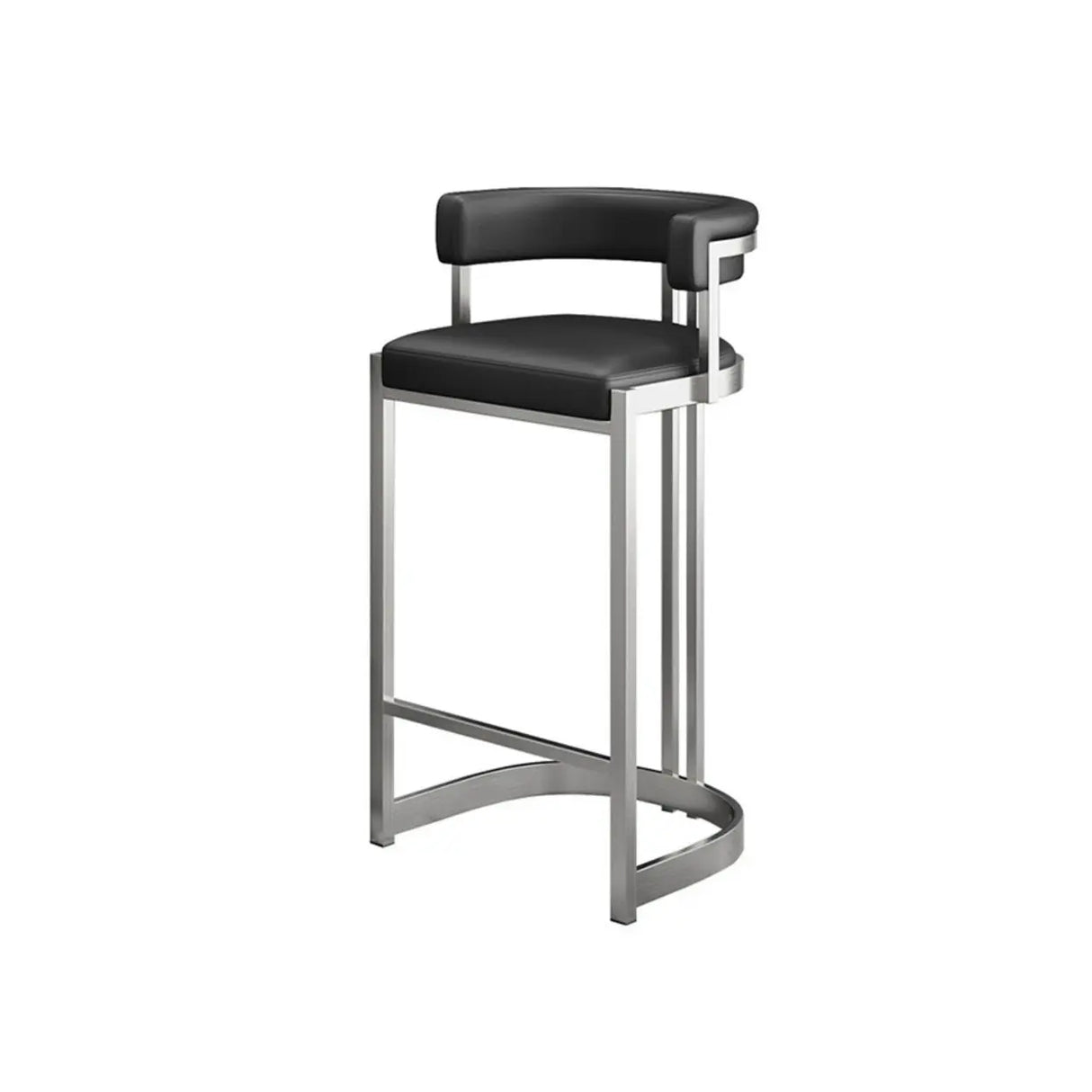 Lavish Midnight Black/White Tanned Hide Barrel Bar Stools with Backrest and Foot Pedestal Image - 8