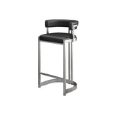 Lavish Midnight Black/White Tanned Hide Barrel Bar Stools with Backrest and Foot Pedestal Image - 8