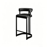 Lavish Midnight Black/White Tanned Hide Barrel Bar Stools with Backrest and Foot Pedestal Image - 9