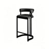 Lavish Midnight Black/White Tanned Hide Barrel Bar Stools with Backrest and Foot Pedestal Image - 9